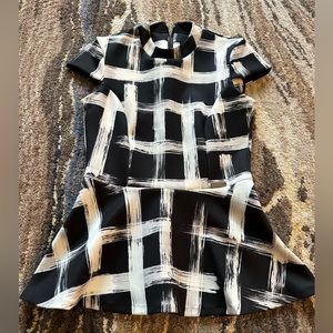 Pink Tartan Black & White Peplum Top Size XS